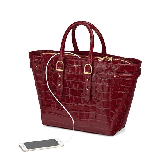 Midi Marylebone Tech Tote in Deep Shine Bordeaux Croc from Aspinal of London