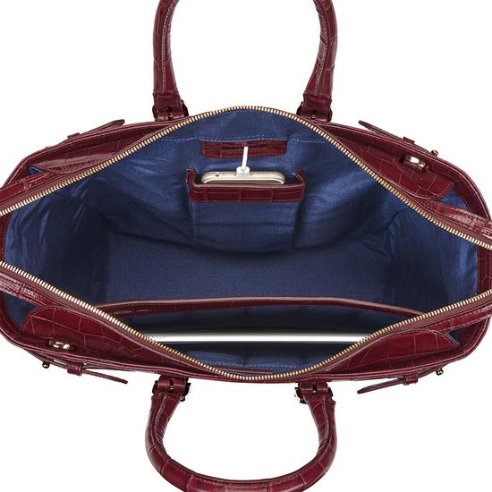 Midi Marylebone Tech Tote in Deep Shine Bordeaux Croc from Aspinal of London