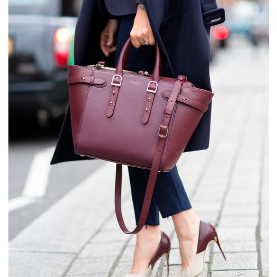 Midi Marylebone Tech Tote in Deep Shine Bordeaux Croc from Aspinal of London