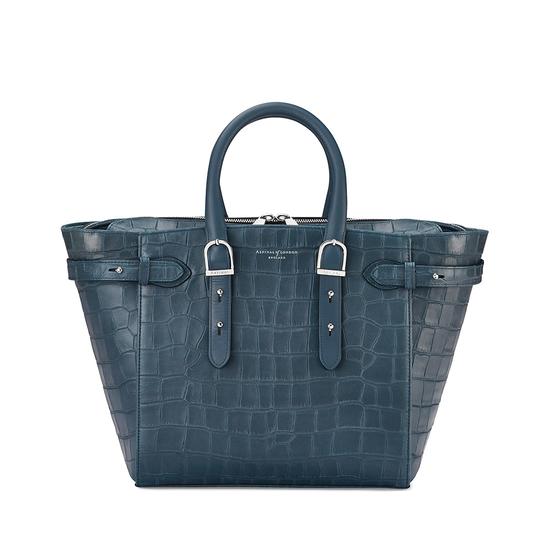 Midi Marylebone Tech Tote in Teal Nubuck Croc from Aspinal of London