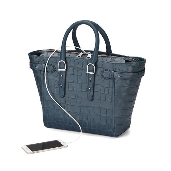 Midi Marylebone Tech Tote in Teal Nubuck Croc from Aspinal of London