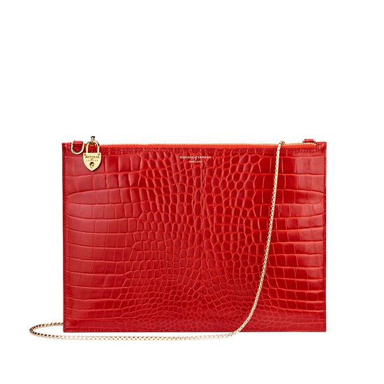 Soho Double Sided Clutch in Deep Shine Red Croc from Aspinal of London