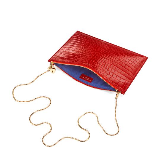 Soho Double Sided Clutch in Deep Shine Red Croc from Aspinal of London