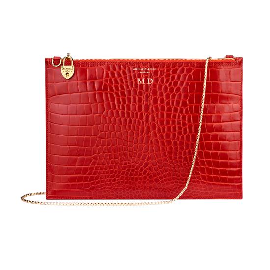 Soho Double Sided Clutch in Deep Shine Red Croc from Aspinal of London