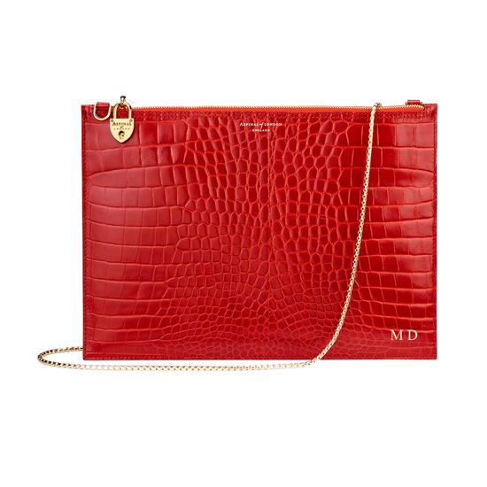 Soho Double Sided Clutch in Deep Shine Red Croc from Aspinal of London