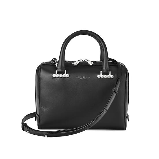 Mini Pearl Bowling Bag in Smooth Black from Aspinal of London