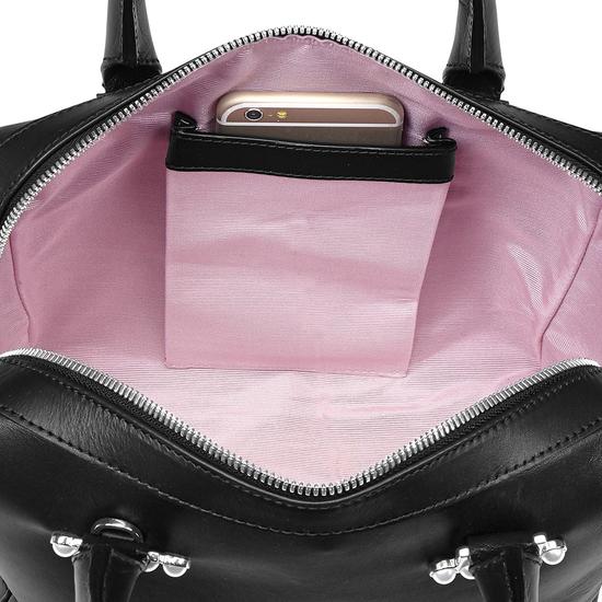 Mini Pearl Bowling Bag in Smooth Black from Aspinal of London