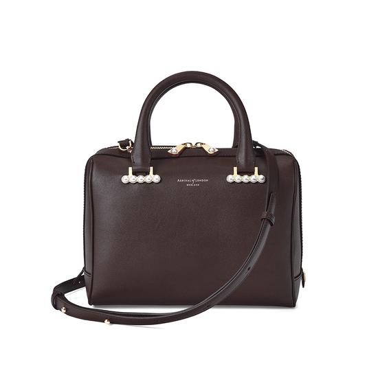 Mini Pearl Bowling Bag in Smooth Chocolate Brown from Aspinal of London