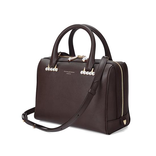 Mini Pearl Bowling Bag in Smooth Chocolate Brown from Aspinal of London