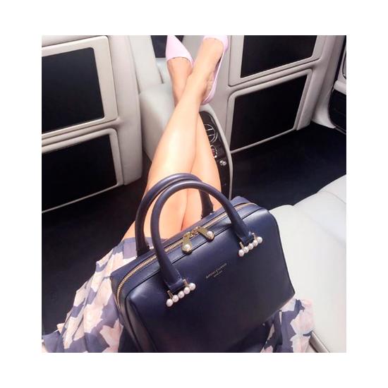 Mini Pearl Bowling Bag in Smooth Blue Moon from Aspinal of London