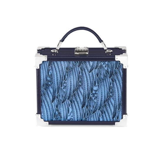 Mini Trunk Clutch in Pegasus Blue & Yellow Feather Print from Aspinal of London