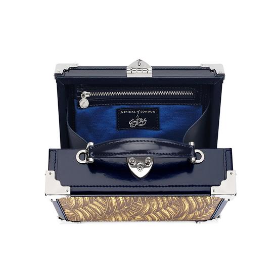 Mini Trunk Clutch in Pegasus Blue & Yellow Feather Print from Aspinal of London