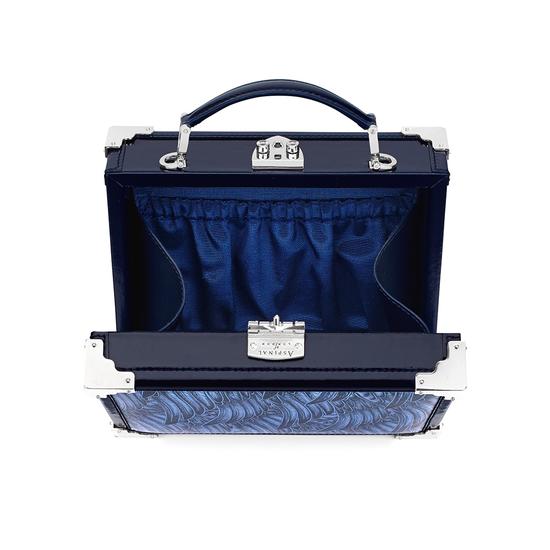 Mini Trunk Clutch in Pegasus Blue & Yellow Feather Print from Aspinal of London