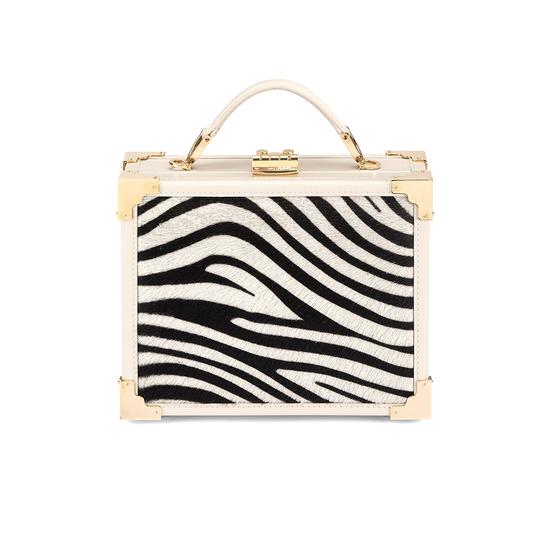 Mini Trunk Clutch in Smooth Ivory & Zebra Haircalf from Aspinal of London