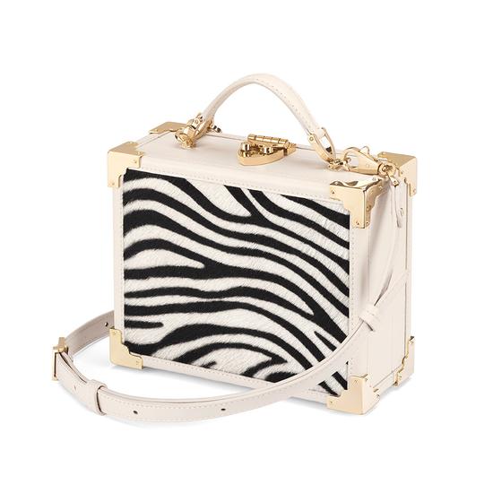 Mini Trunk Clutch in Smooth Ivory & Zebra Haircalf from Aspinal of London