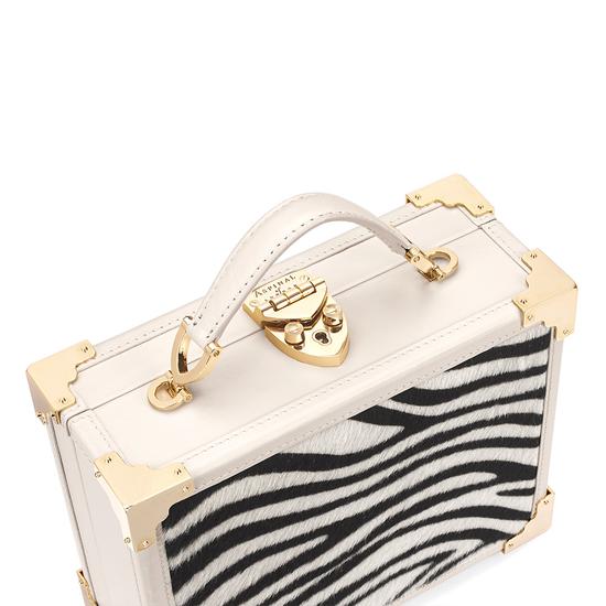 Mini Trunk Clutch in Smooth Ivory & Zebra Haircalf from Aspinal of London