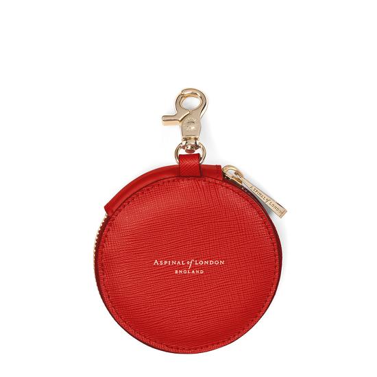 Round Coin Purse with Keyring in Scarlet Saffiano from Aspinal of London