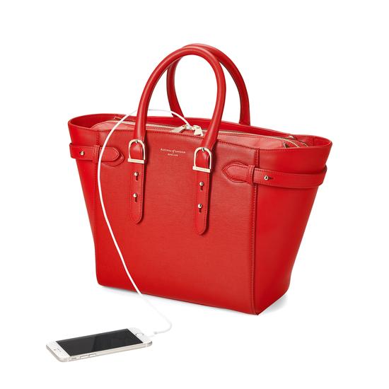 Midi Marylebone Tech Tote in Scarlet Saffiano from Aspinal of London