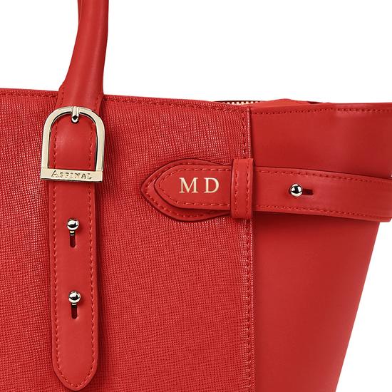 Midi Marylebone Tech Tote in Scarlet Saffiano from Aspinal of London