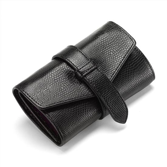 Travel Jewellery Roll in Jet Black Lizard & Red Suede from Aspinal of London