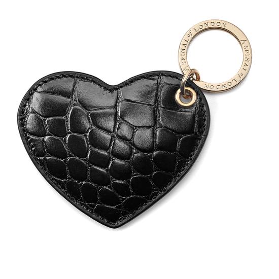Heart Keyring in Black Croc from Aspinal of London