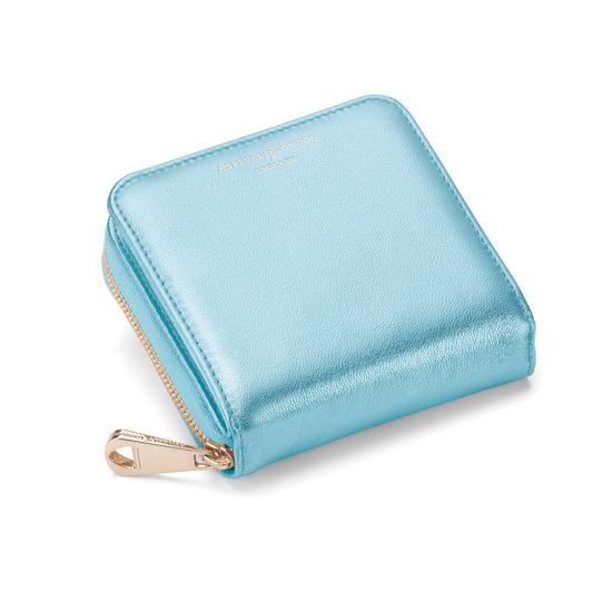 Mini Continental Zipped Coin Purse in Misty Blue Metallic from Aspinal of London