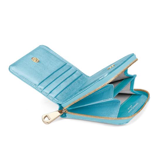 Mini Continental Zipped Coin Purse in Misty Blue Metallic from Aspinal of London