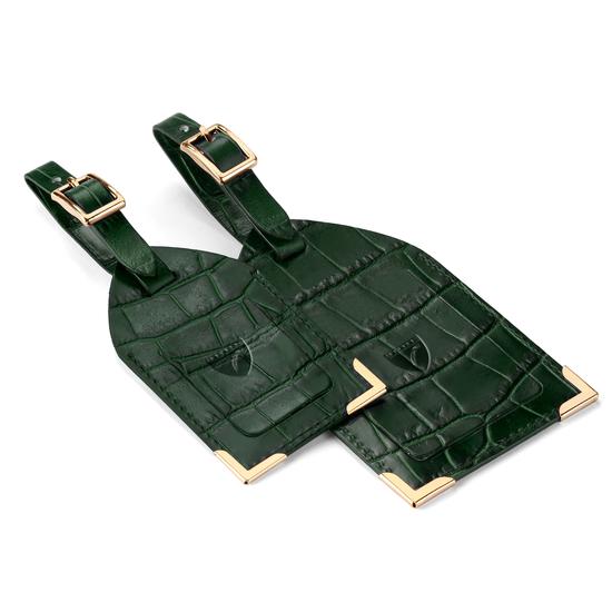 Set of 2 Luggage Tags in Forest Green Croc from Aspinal of London