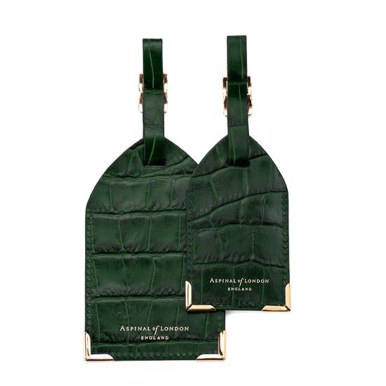 Set of 2 Luggage Tags in Forest Green Croc from Aspinal of London