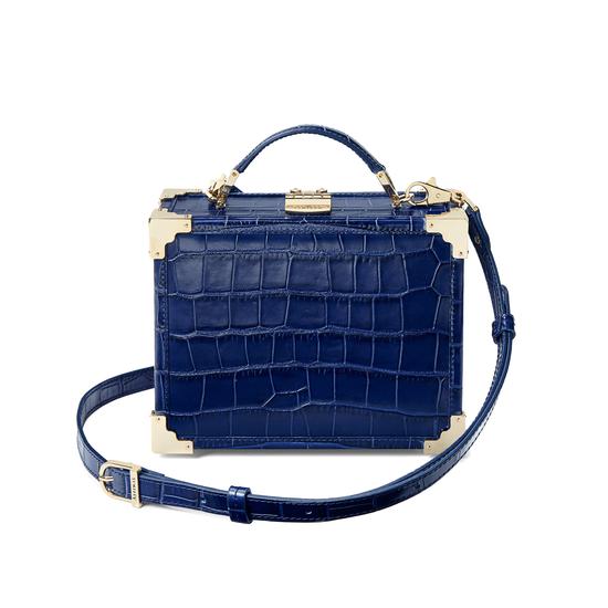 Mini Trunk Clutch in Deep Shine Navy Croc from Aspinal of London