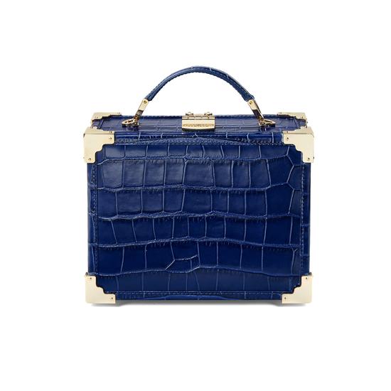Mini Trunk Clutch in Deep Shine Navy Croc from Aspinal of London