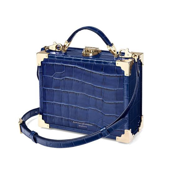 Mini Trunk Clutch in Deep Shine Navy Croc from Aspinal of London