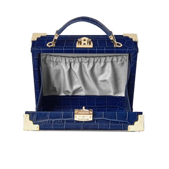 Mini Trunk Clutch in Deep Shine Navy Croc from Aspinal of London