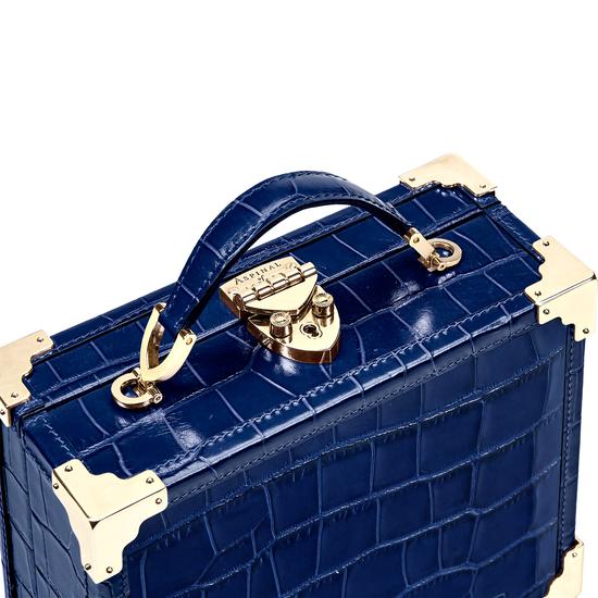 Mini Trunk Clutch in Deep Shine Navy Croc from Aspinal of London