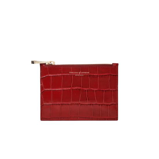 Small Essential Flat Pouch in Deep Shine Red Croc from Aspinal of London