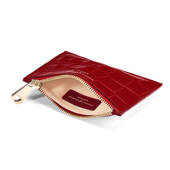 Small Essential Flat Pouch in Deep Shine Red Croc from Aspinal of London