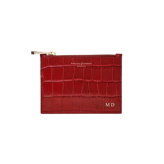 Small Essential Flat Pouch in Deep Shine Red Croc from Aspinal of London