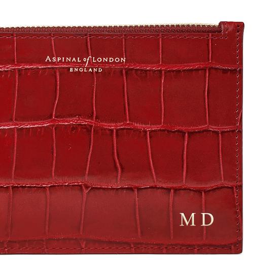 Small Essential Flat Pouch in Deep Shine Red Croc from Aspinal of London