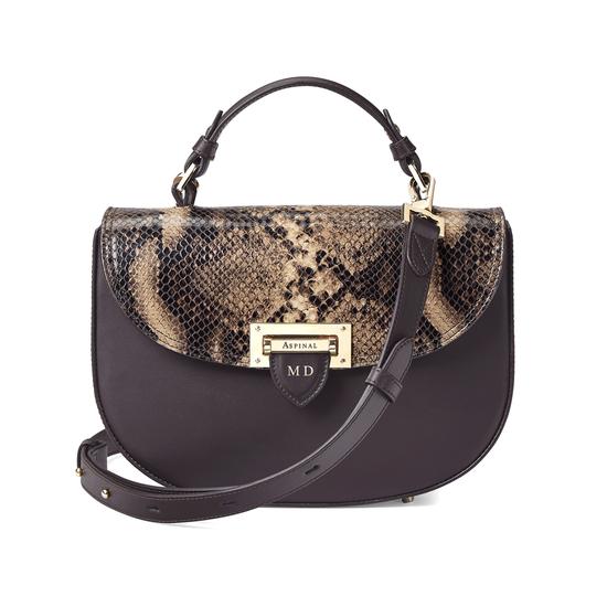 Letterbox Saddle Bag in Smooth Dark Brown & Tan Snake Print from Aspinal of London
