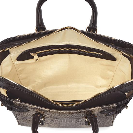 Mini Marylebone Tote in Smooth Dark Brown & Tan Snake Print from Aspinal of London