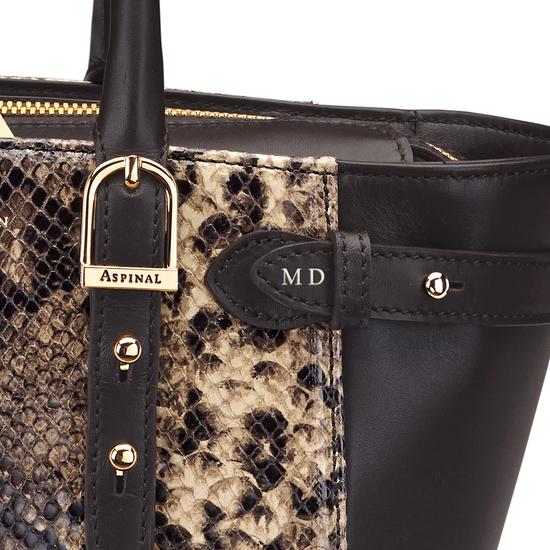 Mini Marylebone Tote in Smooth Dark Brown & Tan Snake Print from Aspinal of London