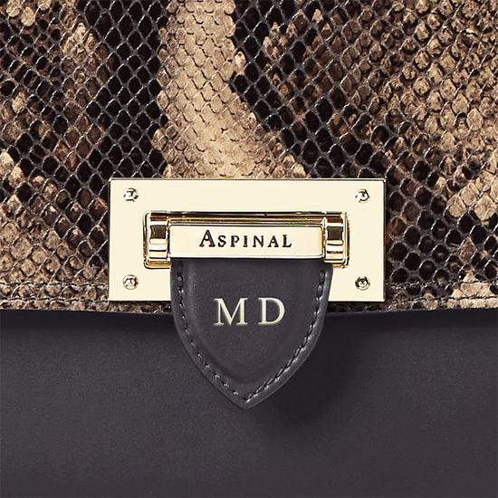 Slouchy Saddle Bag in Smooth Dark Brown & Tan Snake Print from Aspinal of London