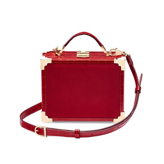 Mini Trunk Clutch in Scarlet Velvet & Deep Shine Red Croc from Aspinal of London