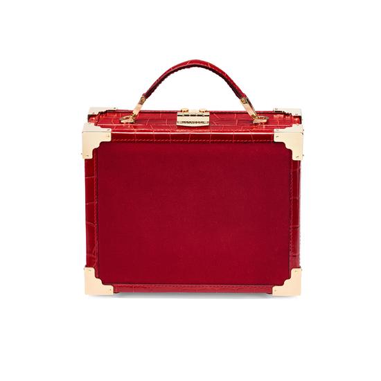 Mini Trunk Clutch in Scarlet Velvet & Deep Shine Red Croc from Aspinal of London