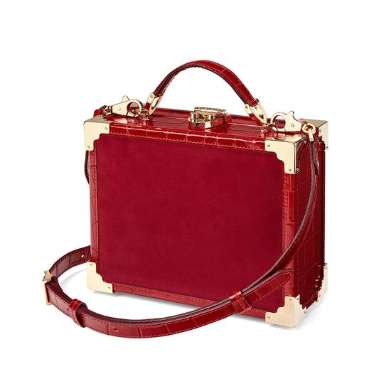 Mini Trunk Clutch in Scarlet Velvet & Deep Shine Red Croc from Aspinal of London