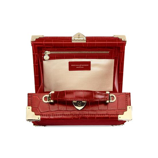 Mini Trunk Clutch in Scarlet Velvet & Deep Shine Red Croc from Aspinal of London