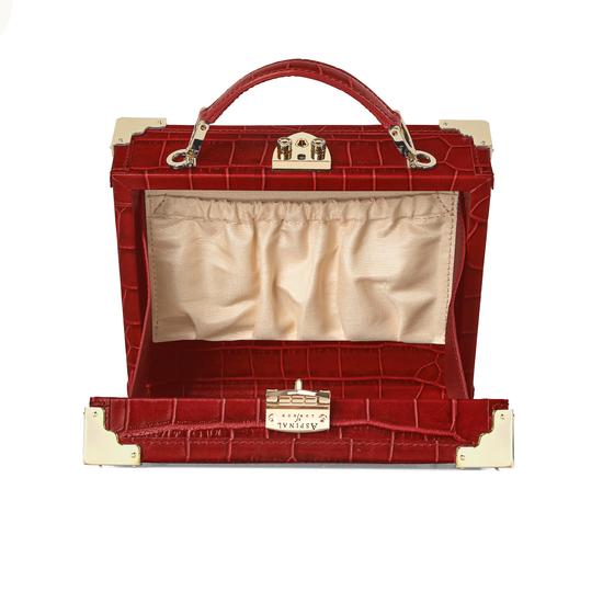 Mini Trunk Clutch in Scarlet Velvet & Deep Shine Red Croc from Aspinal of London