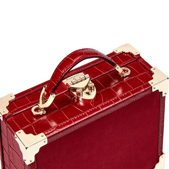 Mini Trunk Clutch in Scarlet Velvet & Deep Shine Red Croc from Aspinal of London