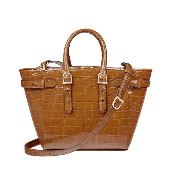Midi Marylebone Tech Tote in Deep Shine Vintage Tan Croc from Aspinal of London