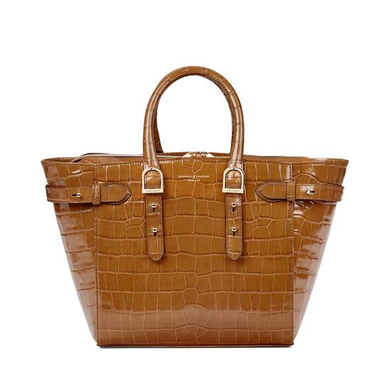 Midi Marylebone Tech Tote in Deep Shine Vintage Tan Croc from Aspinal of London